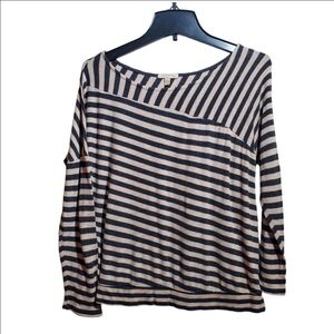 ANTHROPOGIE Bordeaux Striped Tan & Black Pullover SP Scoop Neck  Jersey Top EUC
